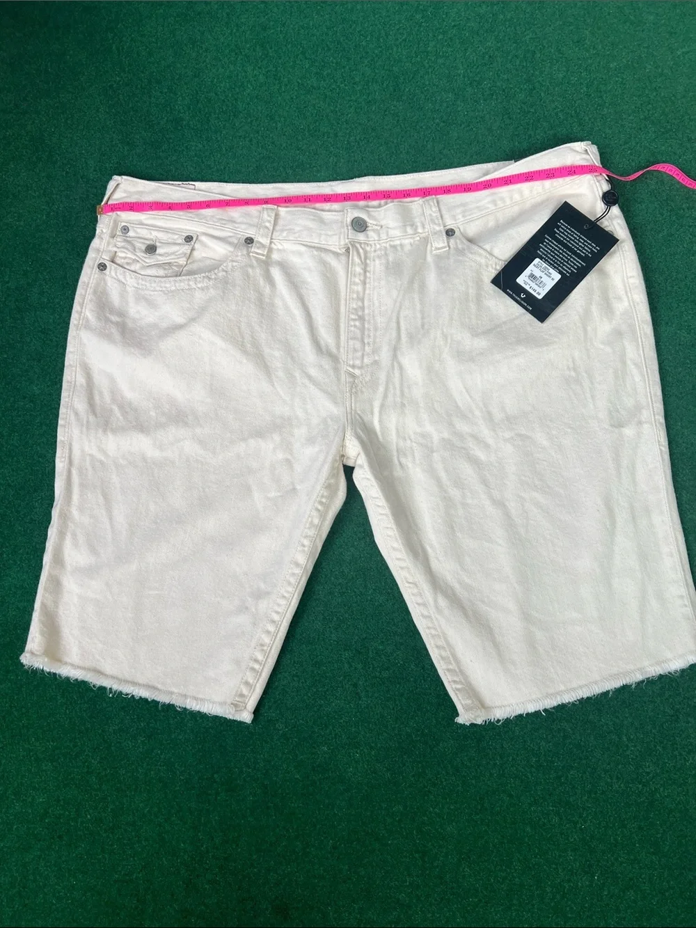 True Religion Men's Cream Denim Shorts - Raw Hem Five-Pocket